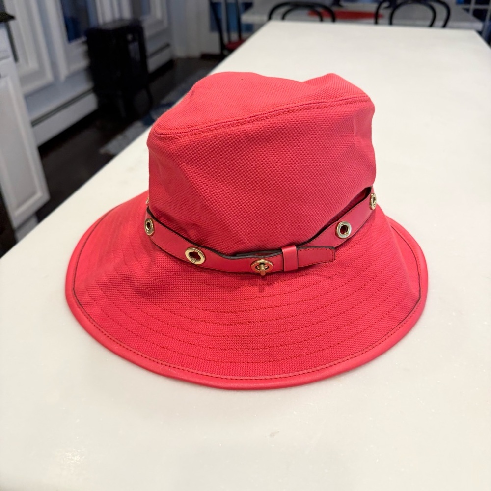 Coach VTG Canvas & Leather Bucket Hat Watermelon Signature Turnlock Sz M-L NWT - Picture 2 of 8
